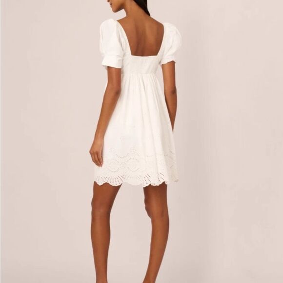 Adrianna Papell AD3D105543 Ivory Cotton Eyelet Puff Sleeve Fit & Flare Dress 14 - Picture 8 of 9